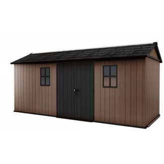 Keter Caseta De Jard&iacute;n De Resina Evotech+, 539 X 230 Cm, Con Suelo Y Puerta Doble, Carga De Nieve De 150 Kg/m&sup2;, Newton Plus 7517/1775, Marr&oacute;n, Keter