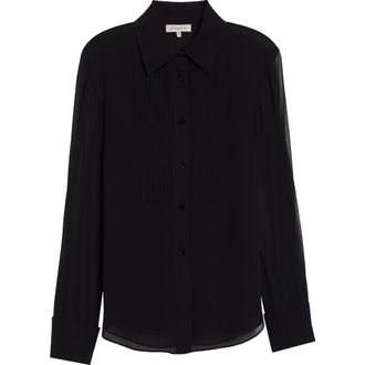 Lafayette 148 New York Pintuck Bib Silk Georgette Button-Up Shirt in Black at Nordstrom, Size Xx-Large