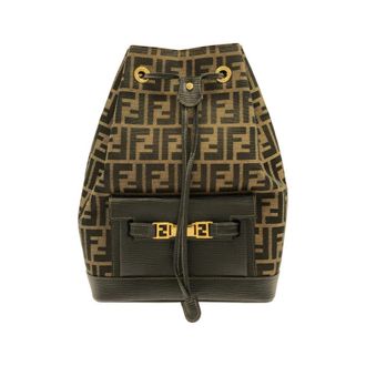 Fendi Black Brown Canvas Leather Backpack (Pre-Owned)