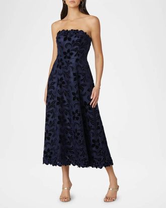 Shoshanna Strapeless Anessa Midi Dress In Navy
