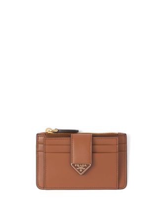 Prada triangle-logo leather cardholder - Brown