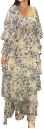 Entro Timeless Romance Maxi Dress In Taupe/blue