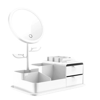 OEM Caja Organizadora De Cosm&eacute;ticos Con Espejo De Maquillaje Led - Blanca
