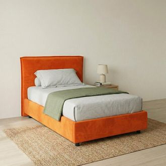 Dmora Cama Individual Atrelmo, Colch&oacute;n Incluido, Desenfundable Made In Italy, Con Caj&oacute;n, Naranja