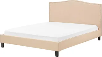 Beliani Cama Tapizada En Poli&eacute;ster Beige 180 X 200 Cm Dise&ntilde;o Tradicional Con Cabecero Glamour Montpellier