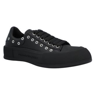 Alexander McQueen Alexander Mcqueen Mens Deck Plimsoll in Black/silver Calfskin - Size EU 42