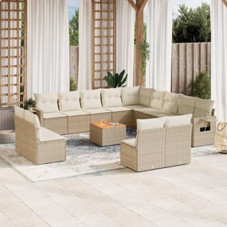 vidaXL Set Sof&aacute;s De Jard&iacute;n 14 Pzas Con Cojines Rat&aacute;n Sint&eacute;tico Beige Vidaxl