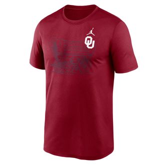 Nike Jordan Mens Oklahoma Campus Legend Shadow Logo Jordan Brand College Pullover Hoodie in Red | NKGK69WOKN-ET9