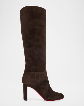 Christian Louboutin 85mm Loo Botta Suede Knee-High Boots