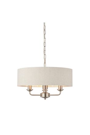 Netlighting Highclere Single Shade Pendant Light Brushed Chrome Plate Natural Linen in Grey