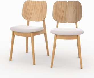 Rendez-Vous D&eacute;co Set De 2 Sillas De Madera Clara Y Tela Beige - Clyde