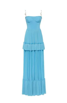 Milla Sky-Blue Spaghetti Strap Pleated Maxi Dress at Nordstrom, Size X-Large