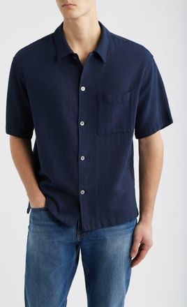 Frame Denim Open Weave Short Sleeve Button-Up Shirt in Navy at Nordstrom, Size X-Large