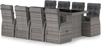 vidaXL 9 Piece Garden Dining Set with Cushions Grey Poly Rattan vidaXL