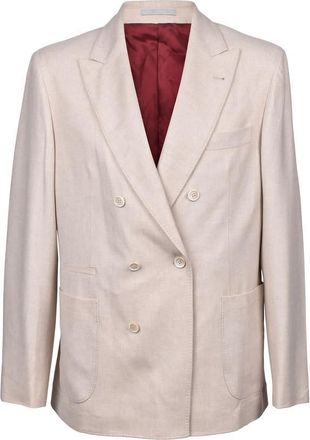 Brunello Cucinelli Sand Wool Blend Double-Breasted Blazer, Brand Size 50 (US Size 40)