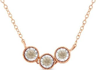 House of Brilliance 10K Gold Plated Silver 1/4 Cttw Champagne Diamond Triple Circle 18 Necklace in White at Nordstrom