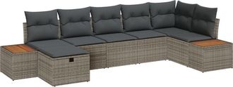 vidaXL Garden Sofa Set with Cushion 7 pcs Grey Poly Rattan vidaXL