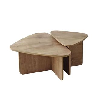 Calicosy Set Of 2 Triangular Coffee Tables With Rounded Edges, 90 x 60cm in Light Oak | Size: 2 Person
