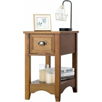 Costway Costway - Set De 2 Mesitas De Noche, Mesa Auxiliar De Madera De Caucho, Mesa Lateral Retro, Mesillas De Noche Rectangular, Mesa Compacta Con Caj&oacute;n Y E