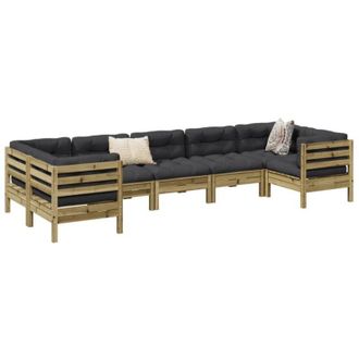 vidaXL Set De Sof&aacute;s Jard&iacute;n 7 Pzas Con Cojines Madera Pino Impregnada Vidaxl