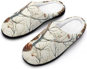 Generic Pine Cones Winter Branches Mens Slippers House Slipper Anti-skid Sole Indoor Shoes Outdoor Comfort Cotton