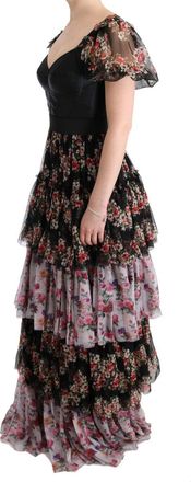 Dolce & Gabbana Womens Multicolor Silk Stretch Floral Shift Long Dress