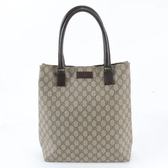 Gucci Beige Leather Coated Canvas Shoulder Bag Tote Bag (Pre-Owned)