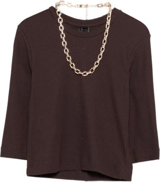 Pinko Kimberly Cropped T-shirt - Dames - Ronde hals truien - Bruin - XS - Katoen - Truien & Vesten