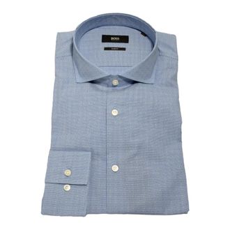 HUGO BOSS Jason Slim-Fit Shirt - Heren - Zakelijke Overhemden - Blauw - M - Katoen - Overhemden