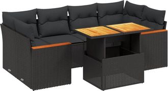 vidaXL Set De Comedor De Jard&iacute;n 7 Pzas Y Cojines Rat&aacute;n Sint&eacute;tico Negro Vidaxl