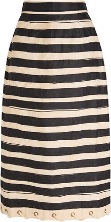 Zimmermann Rebellion Striped Linen Midi Skirt - Black - 4 (UK 16 / XL)