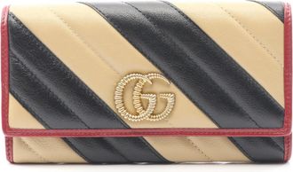 Gucci Beige Black Red Color Leather Long Wallet (Bi-Fold) (Pre-Owned)