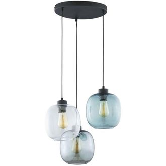 Luminosa Light Designs TK Elio Lámpara de techo colgante Cluster, negra, transparente, azul y grafito, 3 bombillas E27
