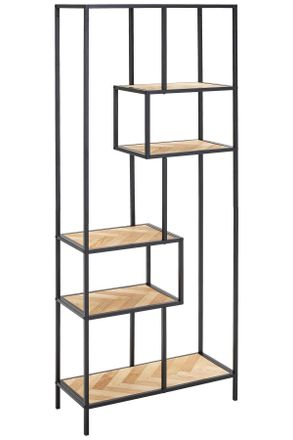 MID.YOU Mid.you Regal, Naturfarben, Schwarz, Kieferfarben, Holz, Metall, Holzwerkstoff, Tanne,Tanne, furniert, 5 F&auml;cher, 70x171x30 cm, Wohnzimmer, Regale, B&uuml;c