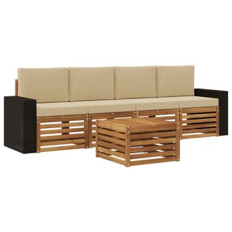 vidaXL Conjunto De Sof&aacute;s De Exterior Con Coj&iacute;n 5 Pcs Natural Y Beige Vidaxl