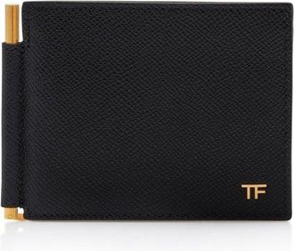 Tom Ford SMALL GRAIN LEATHER T LINE CLIP WALLET Size: OS, colour: BLAC