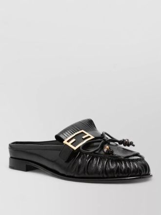 Fendi loafers round toe buckle fringe detail