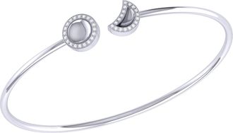 LuvMyJewelry Moon Phases Sterling Silver Diamond Adjustable Cuff