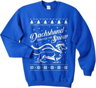 Sanfran Clothing Sanfran - Dachshund Through The Snow Top Christmas Xmas Funny Dog Ugly Jumper Sweater - Double Extra Large/Royal Blue