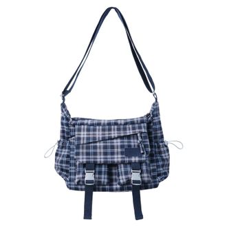 Generic Cymwer Lightweight Crossbody Bag Plaid Pattern Shoulder Bag Commute Tote (Dark Blue)