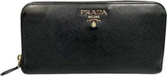 Prada Saffiano Black Saffiano Long Wallet (Bi-Fold) (Pre-Owned)