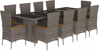 vidaXL Set de comedor de jardín 11 pzas y cojines ratán sintético gris Vidaxl