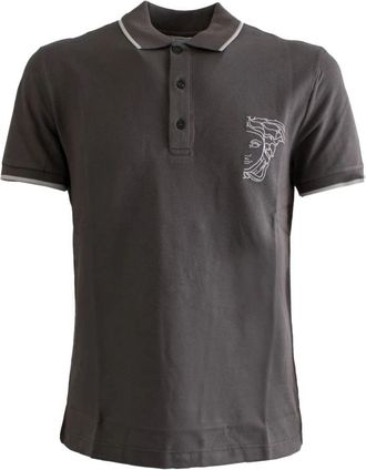 Versace Kort Mouw Katoenen Grijze Polo Shirt - Heren - Polos - Grijs - S - Katoen - Tops