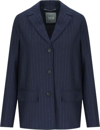 Max Mara Navy Pinstripe Single-Breasted Blazer - Dames - Blazers - Blauw - M - Polyester - Jassen