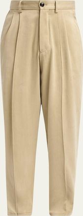 Giorgio Armani Mens Cotton and Lyocell Straight-Leg Pleated Trousers