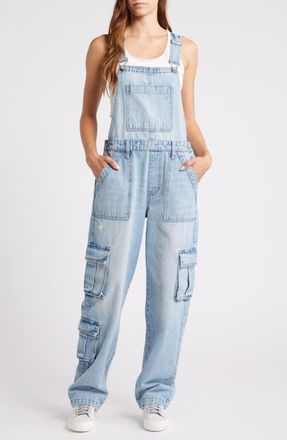Hidden Jeans Baggy Denim Cargo Overalls in Light Wash at Nordstrom, Size Medium