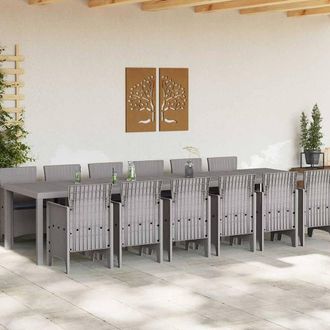 Berkfield Home Modern 13 Piece Garden Dining Set with Cushions Light Grey Poly Rattan