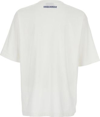 Dsquared2 Mens T-Shirt With Front Logo Print, White Cotton T-Shirts And Polos