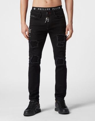 Philipp Plein Denim Trousers Super Straight Cut Men in Deepblack at Nordstrom, Size 29