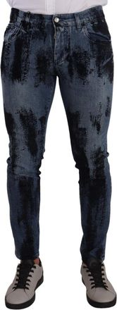 Dolce & Gabbana Mens Paint Splatter Skinny Jeans - Medium Blue Cotton - Size EU 48 (Mens)